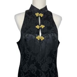 VTG Alchemy Joo Mee Asian Inspired Halter Gold Frog Closure Maxi Dress 16